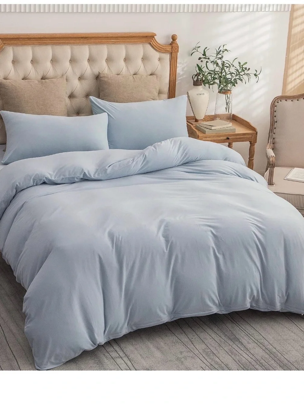 Light Blue Jersey Knit Duvet Cover Set - Soft 3pc Bedding